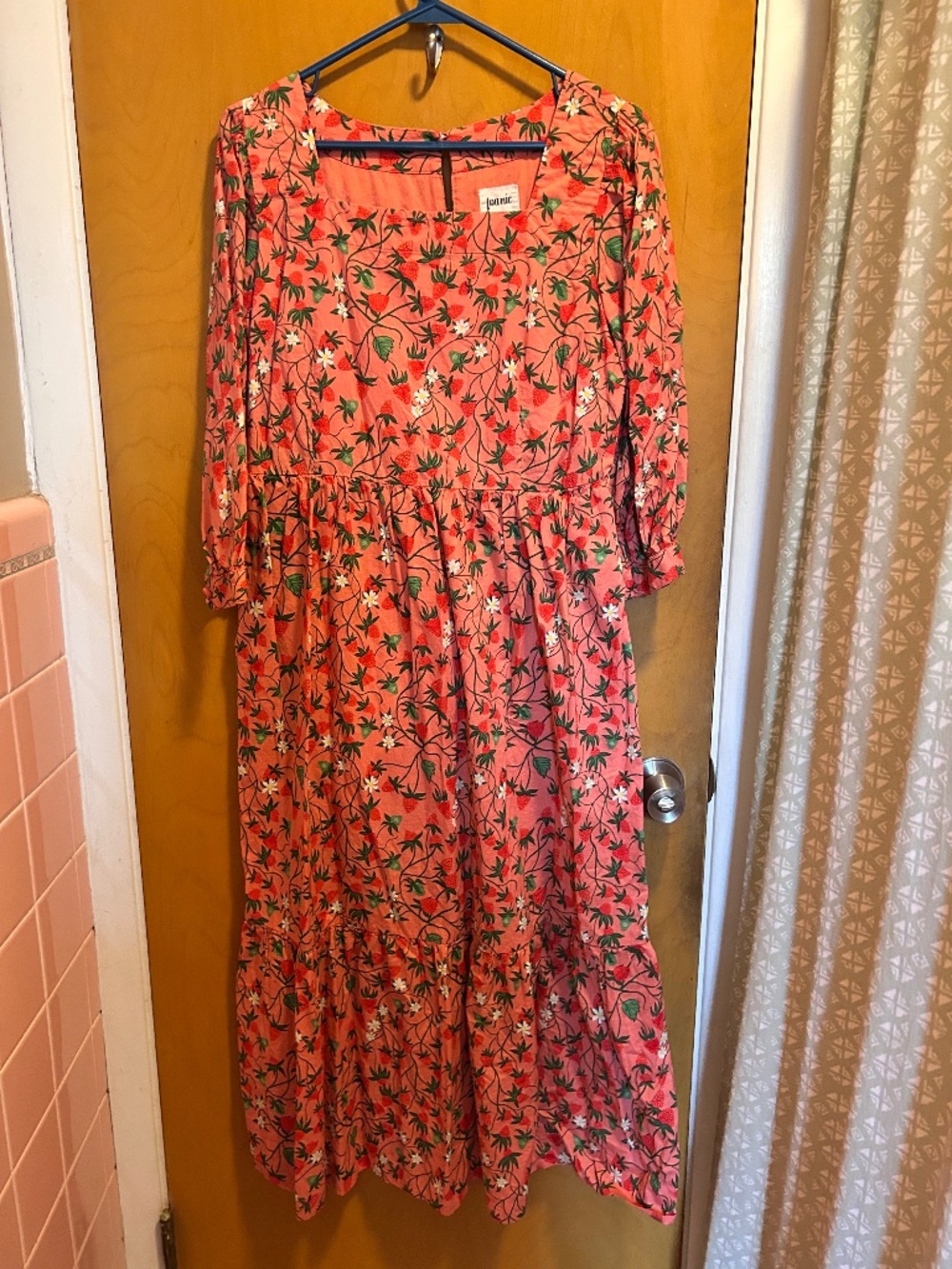 Joanie pink strawberry midi dress, size M